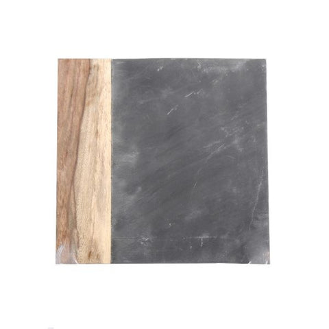 Black Marble and Dark Wood Square Cheese Board - 8 x 8 inches - Jodhpuri Online