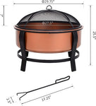 #44181  30 Inch Outdoor Fire Pits, Copper-Colored Round Basin Camping Fire Pit, Wood Burning Firepit Bowl with Ornate Black Base, Log Grate, Wood Poker, & Mesh Screen for Embers