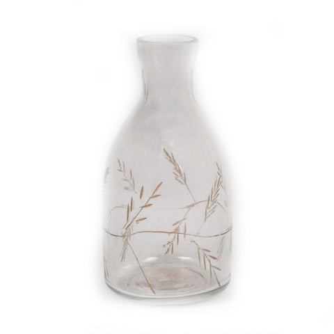 Small Clear Vase with Etched Gold Leaf Design - 3 x 3 x 6 inches - Jodhshop
