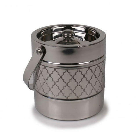 Stainless Steel Ice Bucket with Etched Quatrefoil Accents - 2 Liter Capacity - Jodhpuri Online