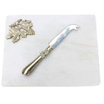 White Marble Gold Grape Leaf Cheese Board with Knife - 10 x 7.75 inches - Jodhpuri Online