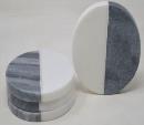 50300: White/Gray Marble Two-Toned Round Coasters - Set of 4 - Jodhshop