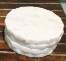 50486: White Marble Round Coasters with Uneven Edge - Set of 4