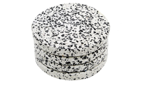 53301: Black and White Terrazzo Stone Round Coaster - Set of 4 - Jodhshop