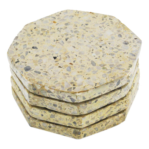 53360: Terrazzo Stone with White and Yellow Chips Octagonal Coasters - Set of 4 - Jodhshop