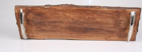 Mango Wood Bark Edge & Shiny Aluminum Branch Handles - 19 x 8 x 1 inches - Jodhshop