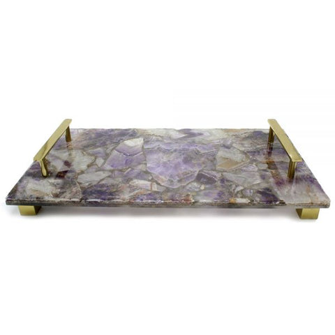 Natural Purple Agate with Brass Handles - 14 x 8 x 2 inches - Jodhpuri Online