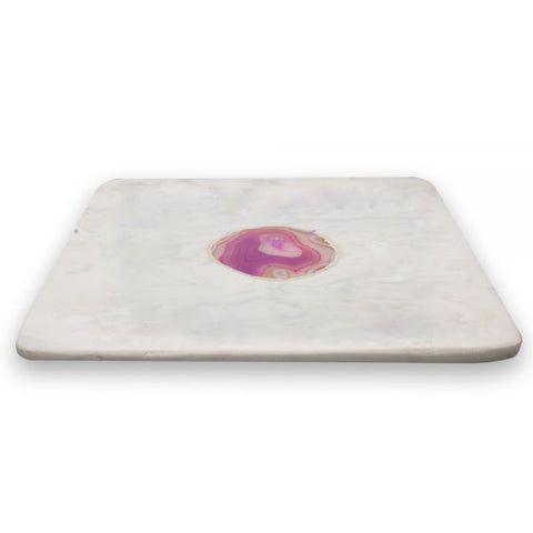 White Marble and Magenta Agate Square Tray - 8 x 8 inches - Jodhshop