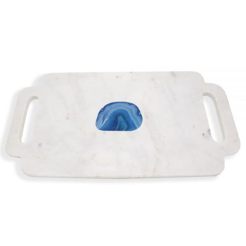 White Marble and Cobalt Agate Tray with Handles - 15 x 7.5 inches - Jodhshop