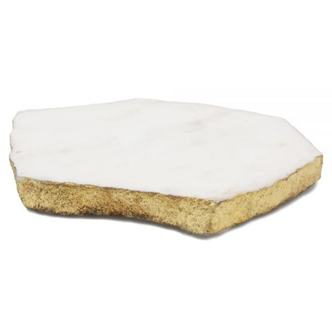 65051: Organic Shape White Marble Coaster with Copper Foil (Individual Piece) - 4 to 5 inches - Jodhpuri Online