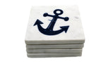 65260: Marble Screen Printed Coasters - Navy Blue Anchor - Jodhshop