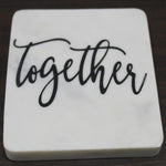 White Marble screened coaster - "TOGETHER" 4 pc set