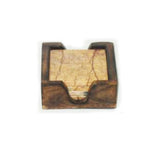73500: Brown Forest Marble Square Coasters with Dark Wood Caddy - Set of 4 Coasters - Jodhshop