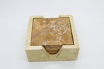 73502: Brown Forest Marble Square Coasters with Natural Wood Caddy - Set of 4 Coasters - Jodhshop
